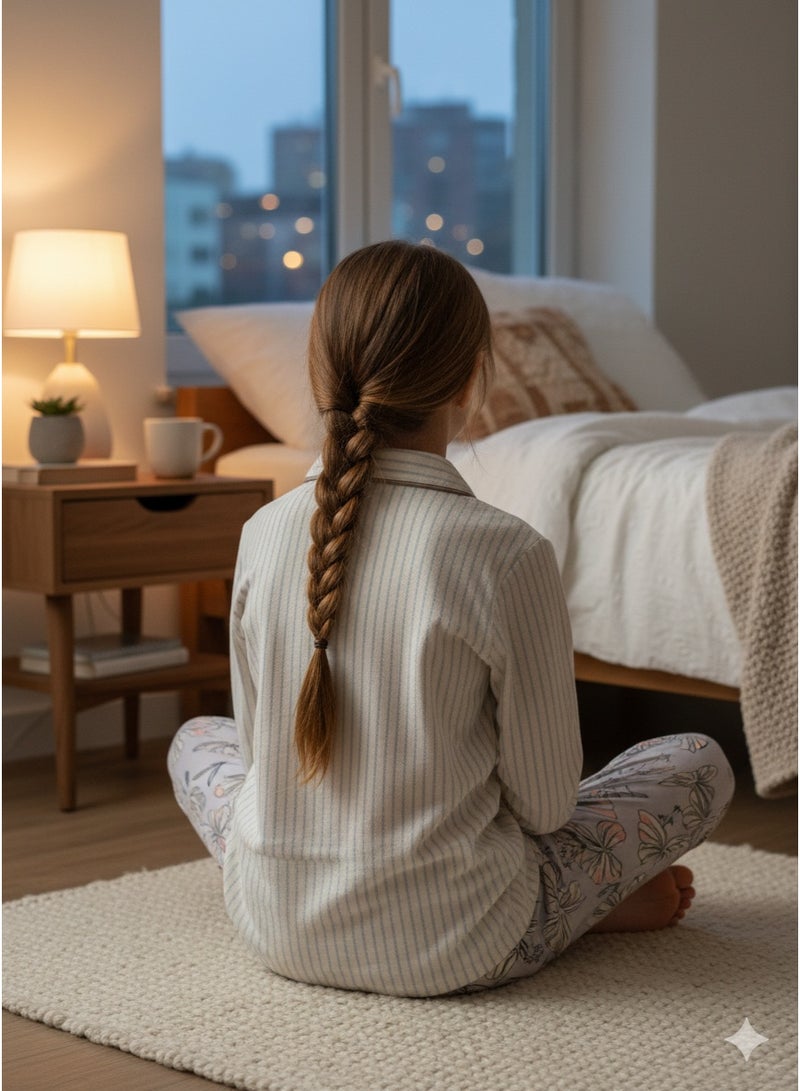 Joanna Girls Cotton Night Suit Set, Solid Plain Full Sleeve Top and Pajama, Soft Comfortable Kids Nightwear Sleepwear - Image 5